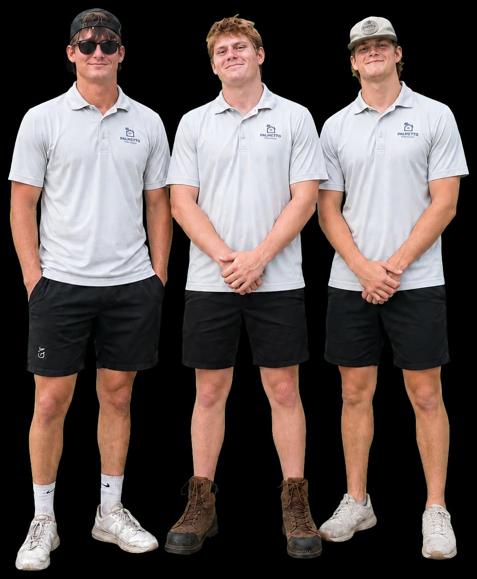 The three-person Palmetto crew in matching PHC collared shirts
