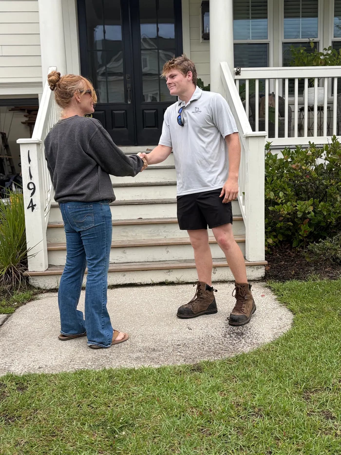 Palmetto Homecare team member greeting a homeowner before a project