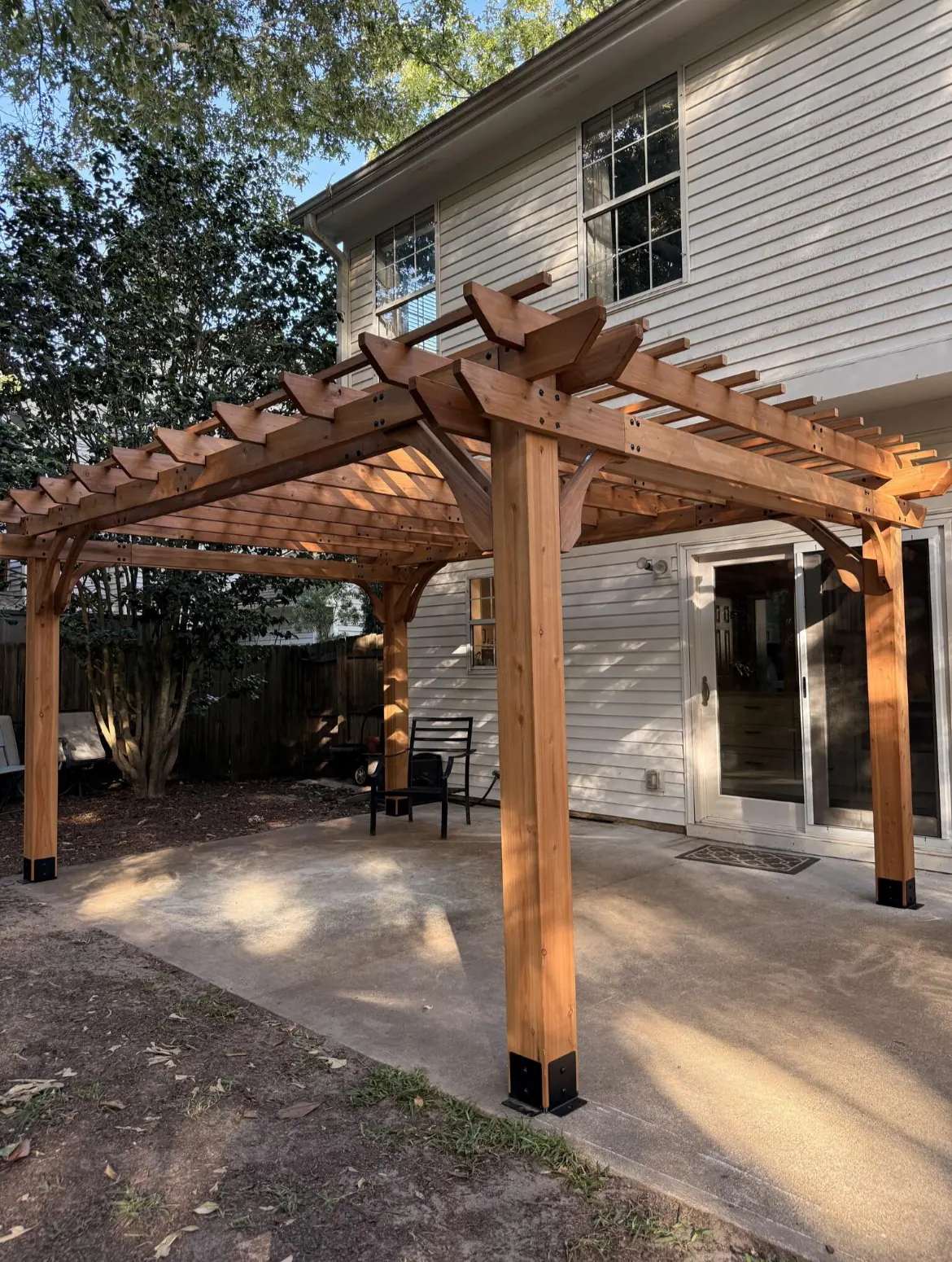 Finished pergola built for a Lowcountry outdoor living area