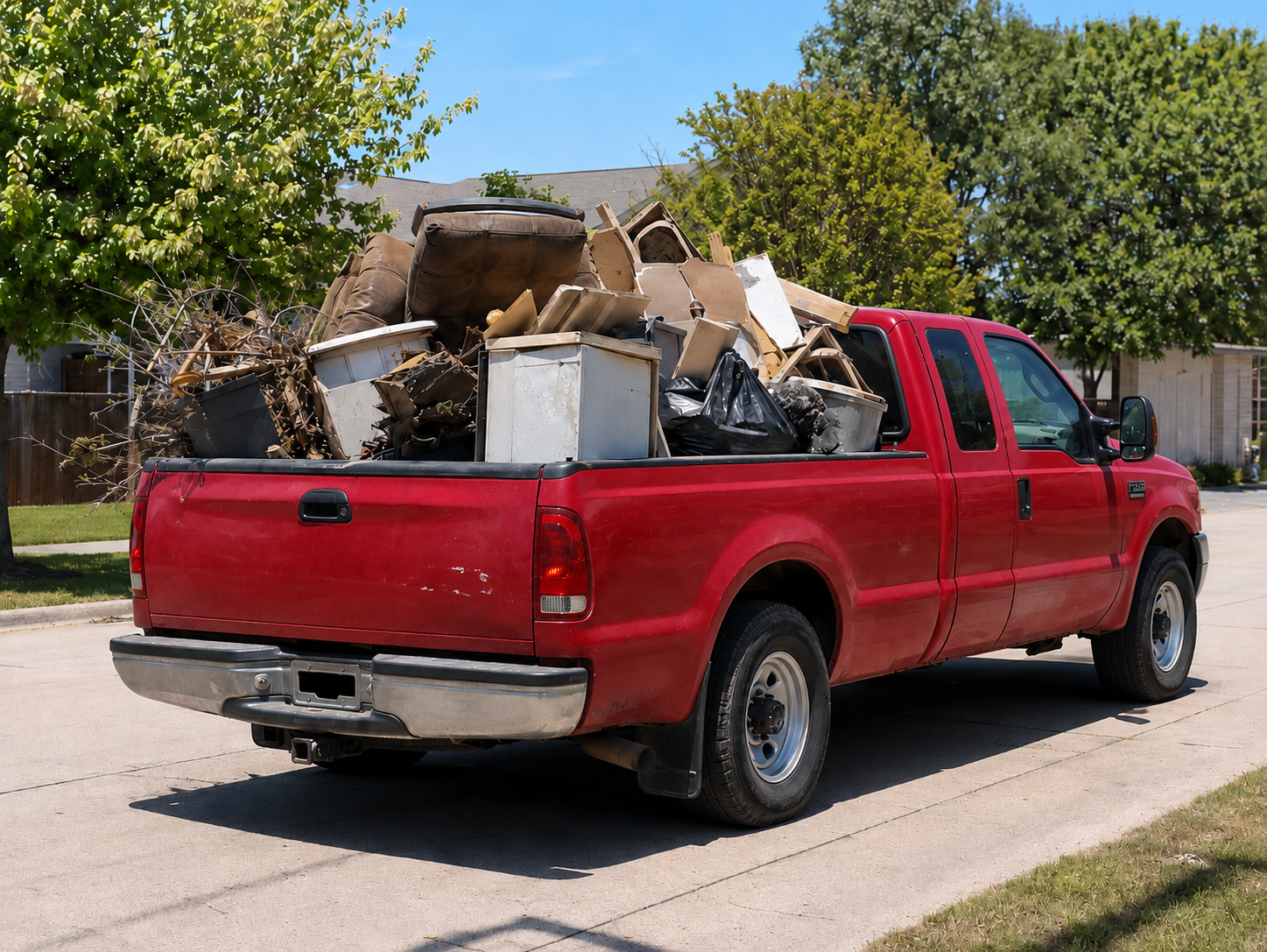 Pickup truck loaded with junk